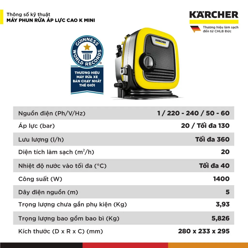Ảnh Máy phun rửa áp lực cao Karcher K Mini - Công suất 1400W, áp lực tối đa 110 bar nhỏ gọn - Bảo hành 24 tháng 2