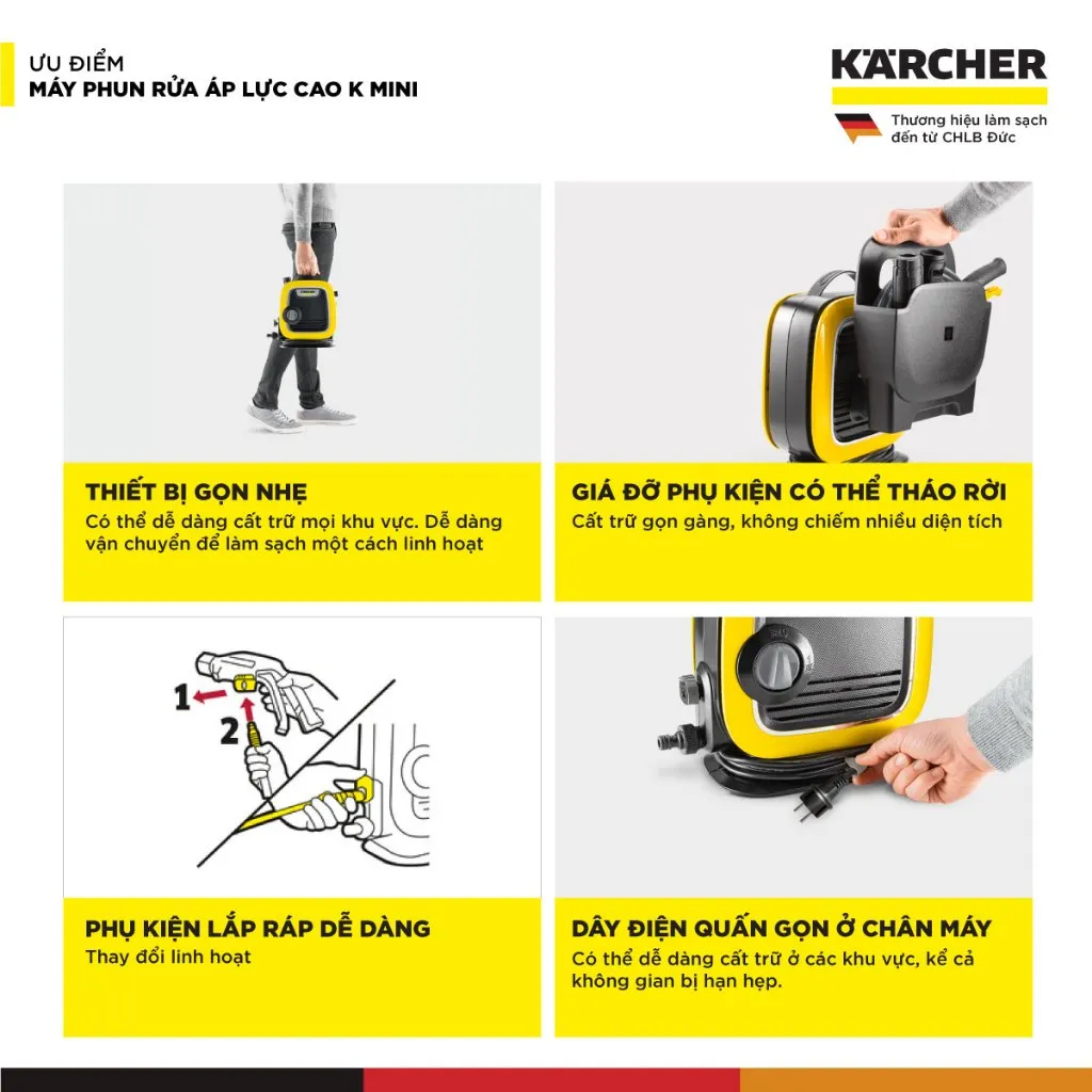 Ảnh Máy phun rửa áp lực cao Karcher K Mini - Công suất 1400W, áp lực tối đa 110 bar nhỏ gọn - Bảo hành 24 tháng 4