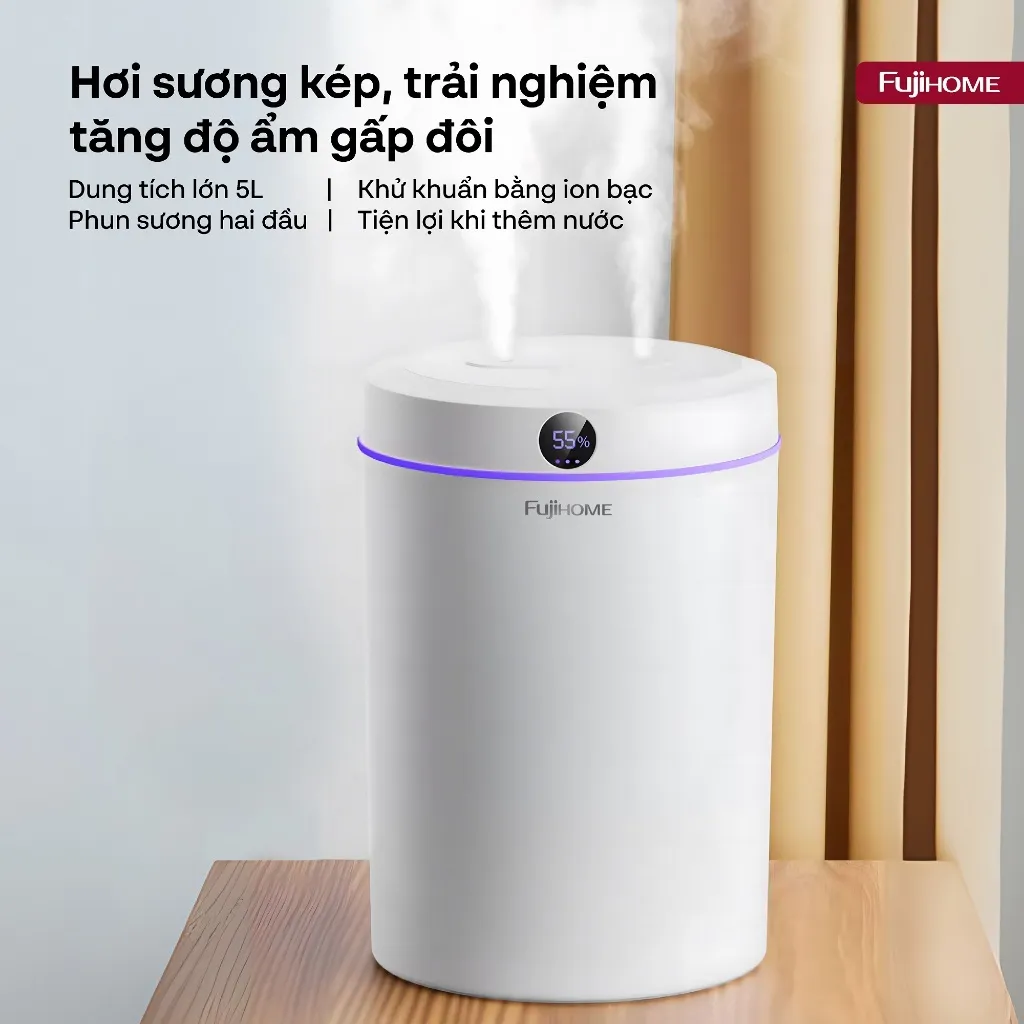Ảnh Máy phun sương tạo ẩm FUJIHOME HM05B xông tinh dầu, 3 tốc độ phun, màn led và đèn led hiển thị 2