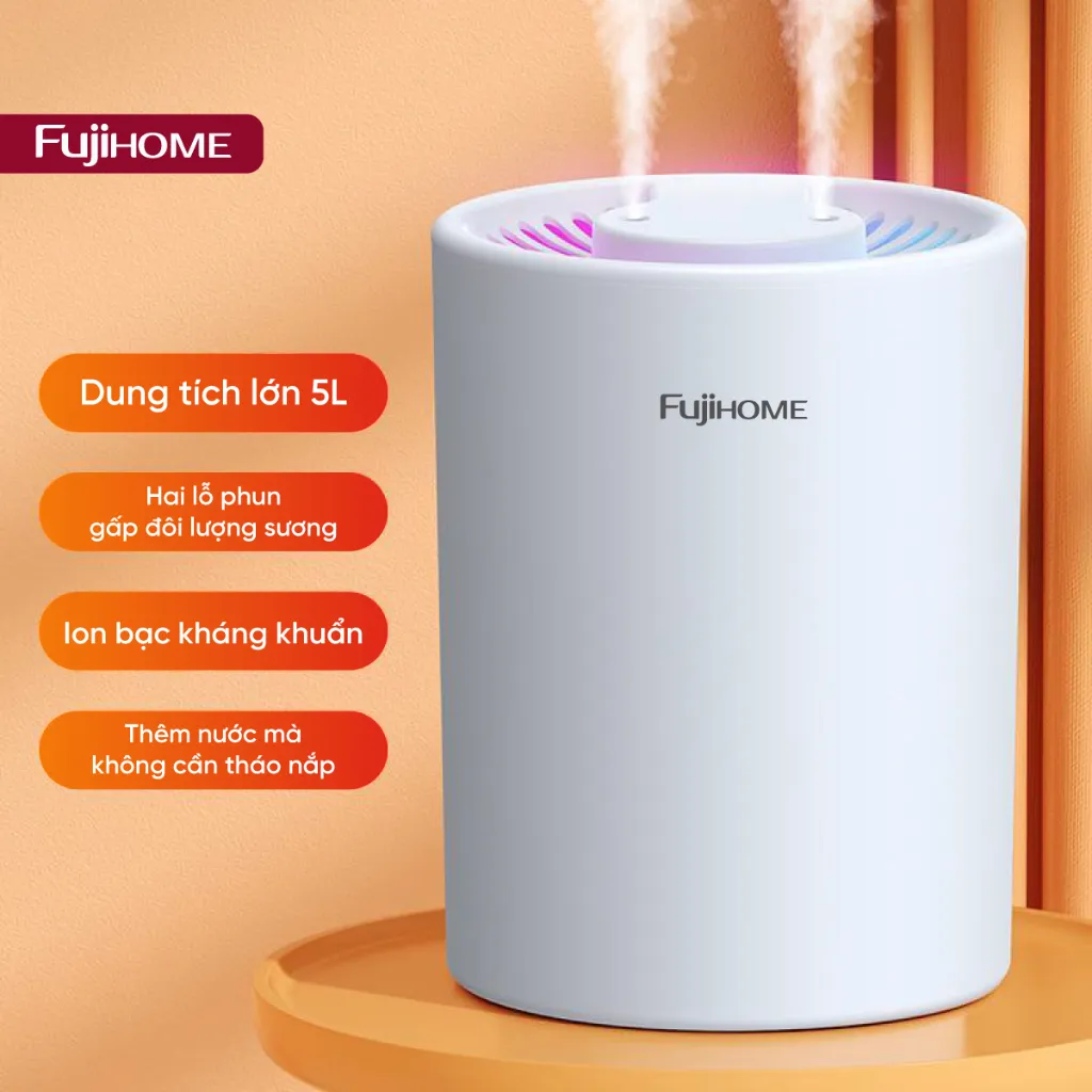Ảnh Máy phun sương, tạo ẩm FUJIHOME HM05A  dung tích lớn 2 vòi phun , tích hợp đèn Led 7 màu - Bảo hành 12 tháng 2