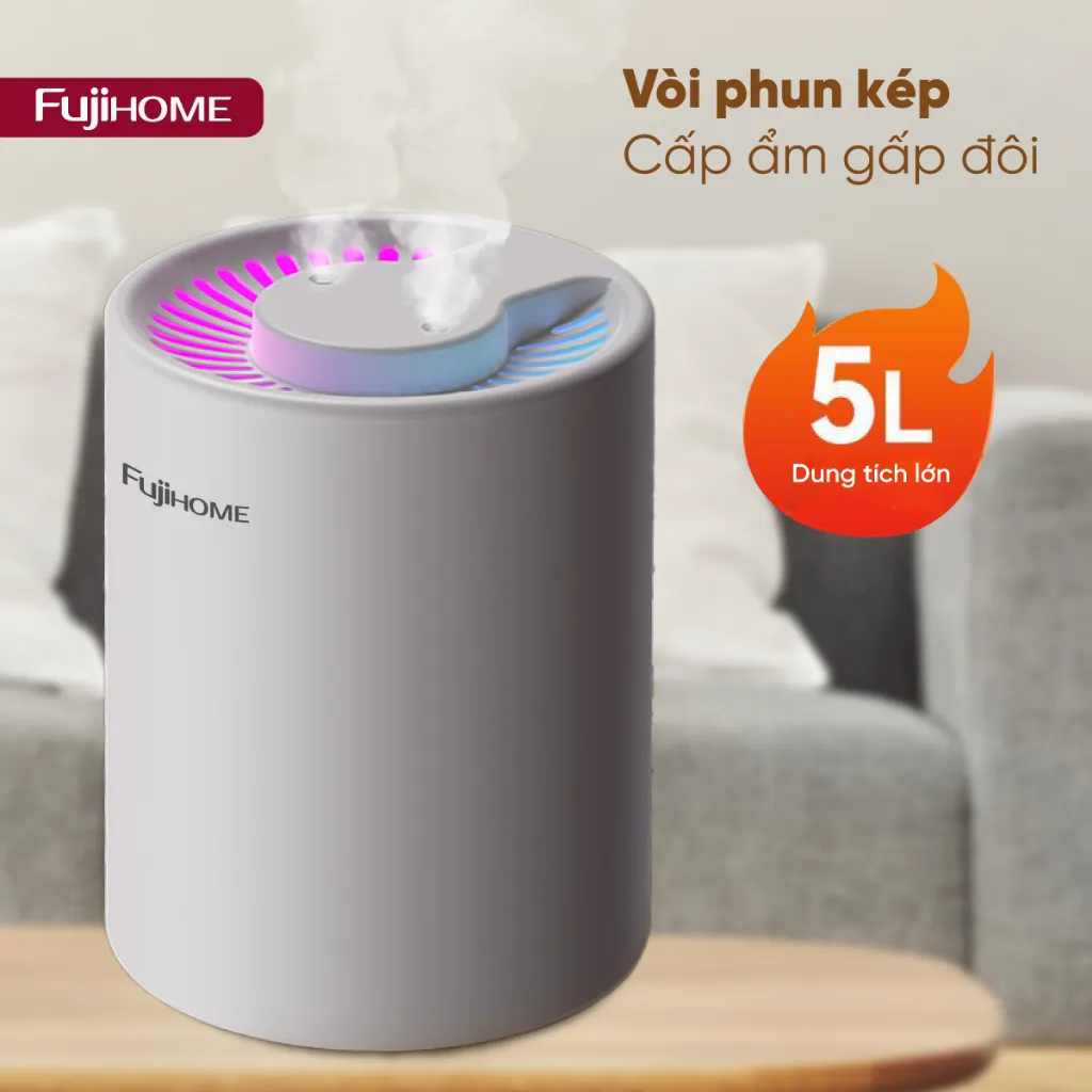 Ảnh Máy phun sương, tạo ẩm FUJIHOME HM05A  dung tích lớn 2 vòi phun , tích hợp đèn Led 7 màu - Bảo hành 12 tháng 3