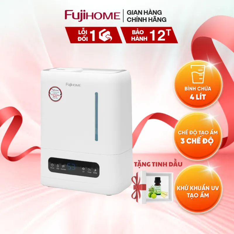 Máy Phun Sương Tạo Ẩm Xông Tinh Dầu Fujihome HM04EUV - Khử Khuẩn UV, Đầu Phun 360°