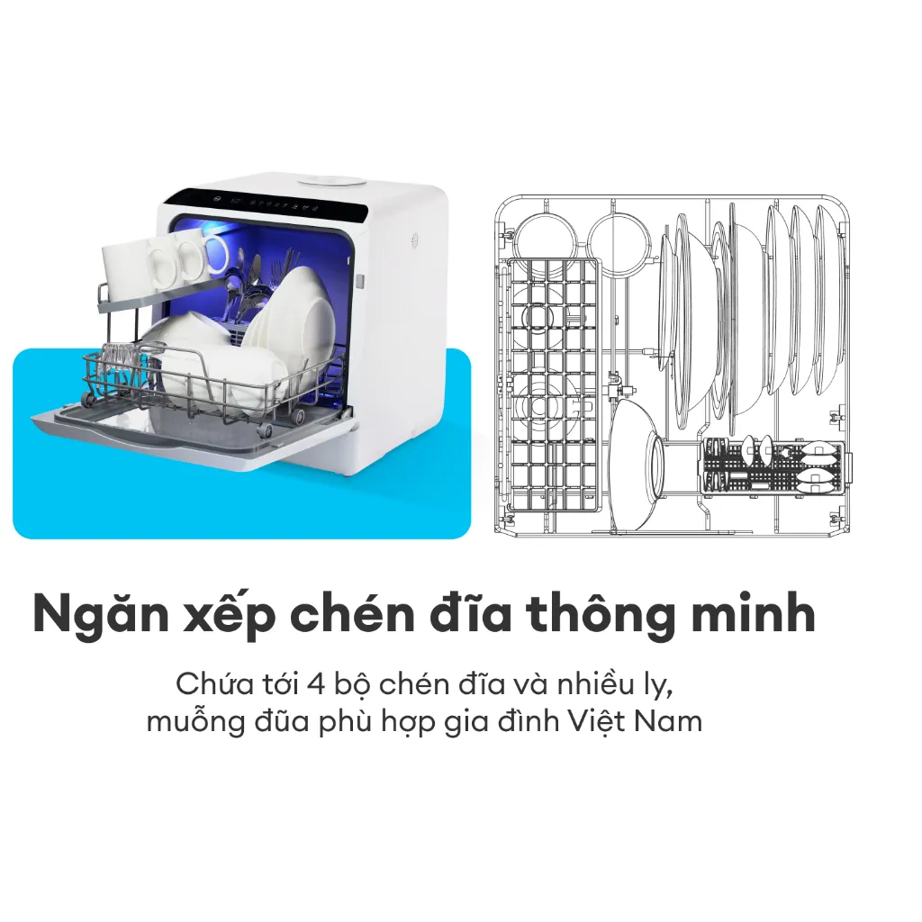 Ảnh Máy rửa chén bát để bàn C400 - Không cần lắp đặt - Sức chứa 4 bộ - Rửa nước nóng, sấy khô hoàn hảo 4