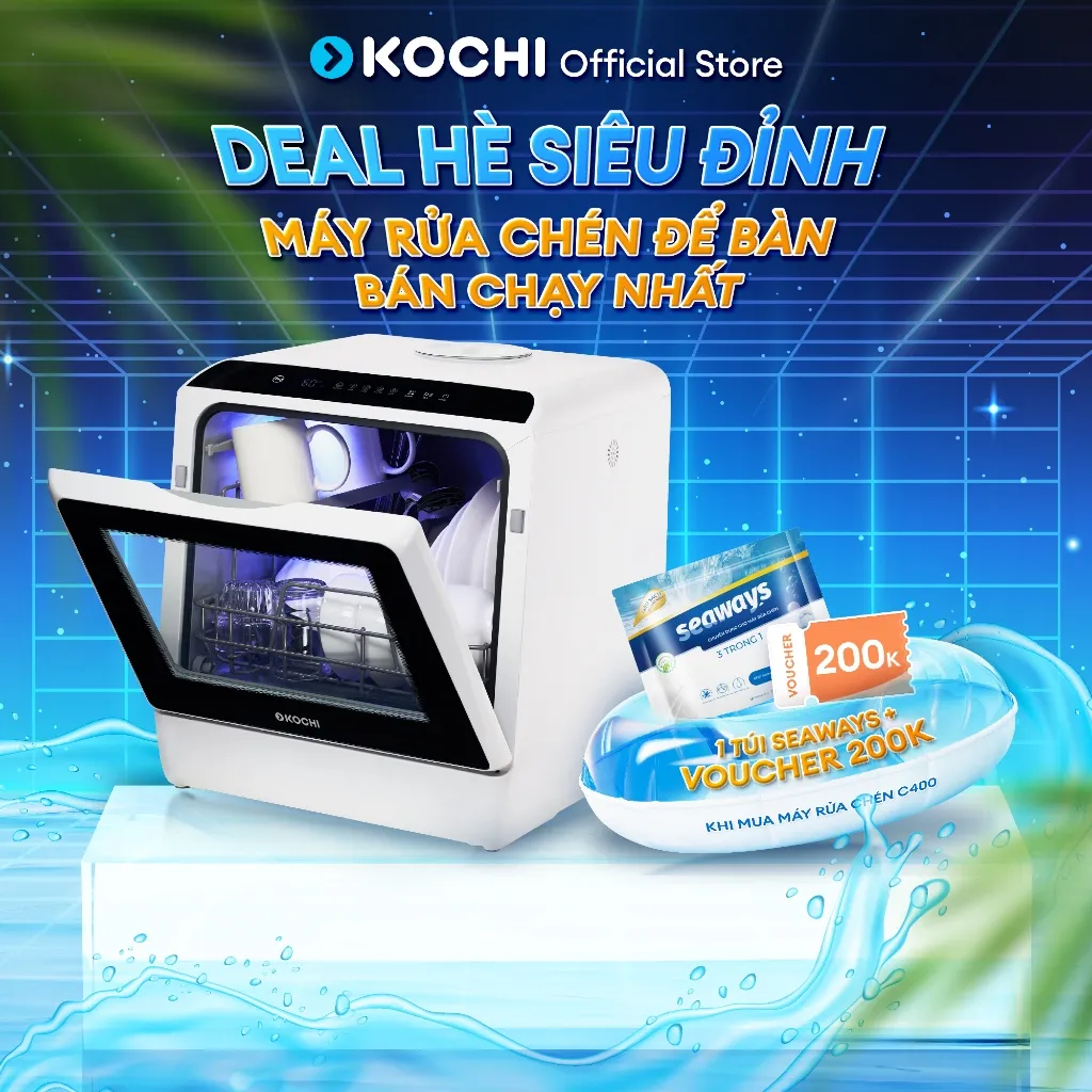 Ảnh Máy Rửa Chén Để Bàn KOCHI C400 - Không Cần Lắp Đặt - 4 Bộ - Rửa Nước Nóng - Sấy Khử Trùng - Lưu Trữ 73H - Tiết Kiệm 1