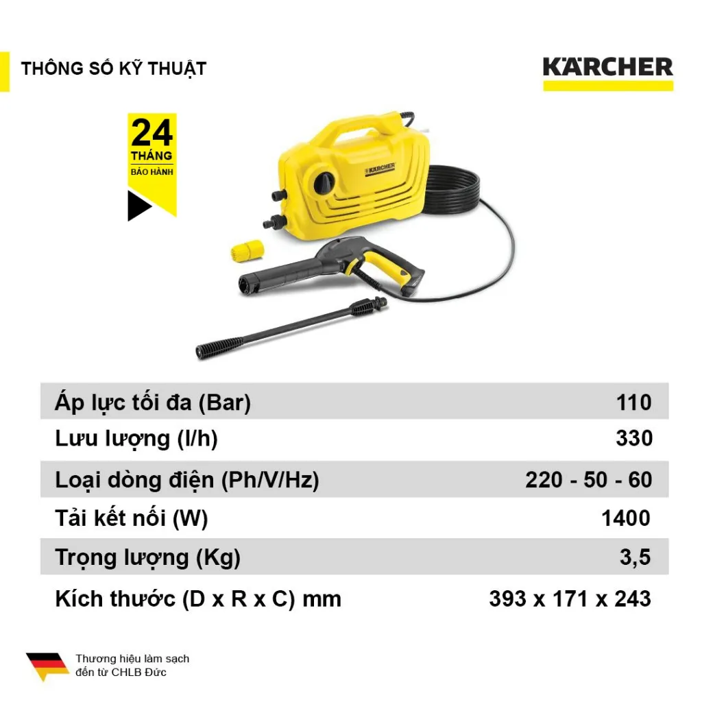 Ảnh Máy Rửa Xe KARCHER Cầm Tay K2 Classic Động Cơ Chổi Than Áp Lực Cao Giúp Làm Sạch Ô Tô Xe Máy 4