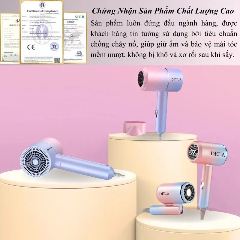 Ảnh Máy sấy tóc mini DELA HOKU gấp gọn tạo kiểu tóc chuyên nghiệp công suất lớn 1500w bảo hành 12 tháng - MST02 2