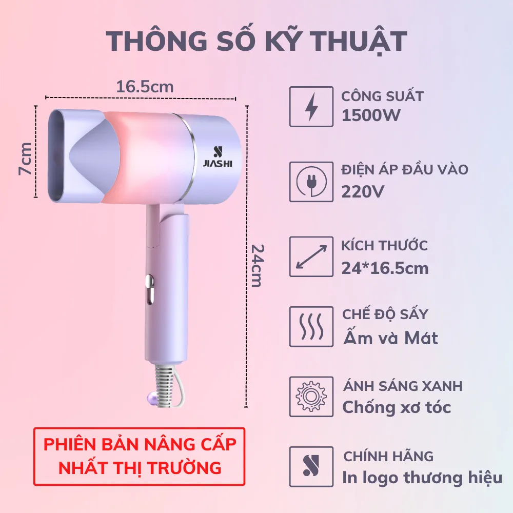 Ảnh Máy sấy tóc mini hai chiều JIASHI DELADEP tạo kiểu tóc chuyên nghiệp gấp gọn công suất lớn 1500w - MST02 1