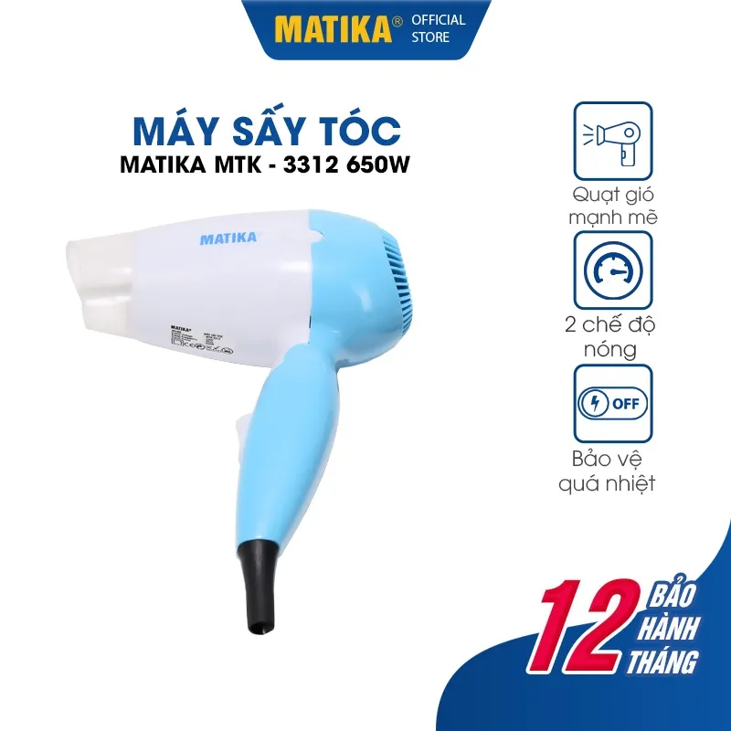 Ảnh Máy Sấy Tóc Mini MATIKA 650W MTK-3312 1