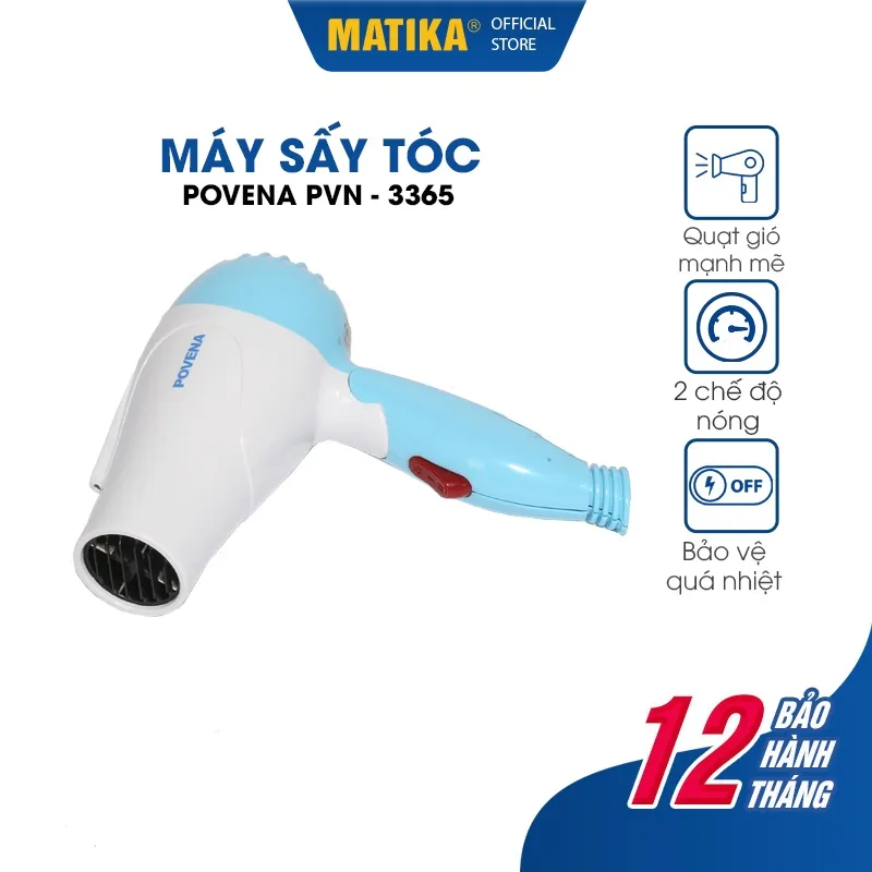 Ảnh Máy Sấy Tóc Mini POVENA 650W PVN-3365 1