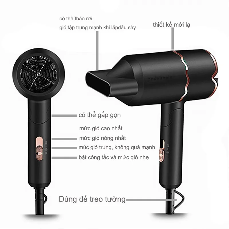 Ảnh Máy Sấy Tóc Padabanic 2900 Phát Sáng Xanh Gấp Gọn Nhỏ Gọn Tiện Lợi Sấy Tạo Kiểu Nhanh Khô 4