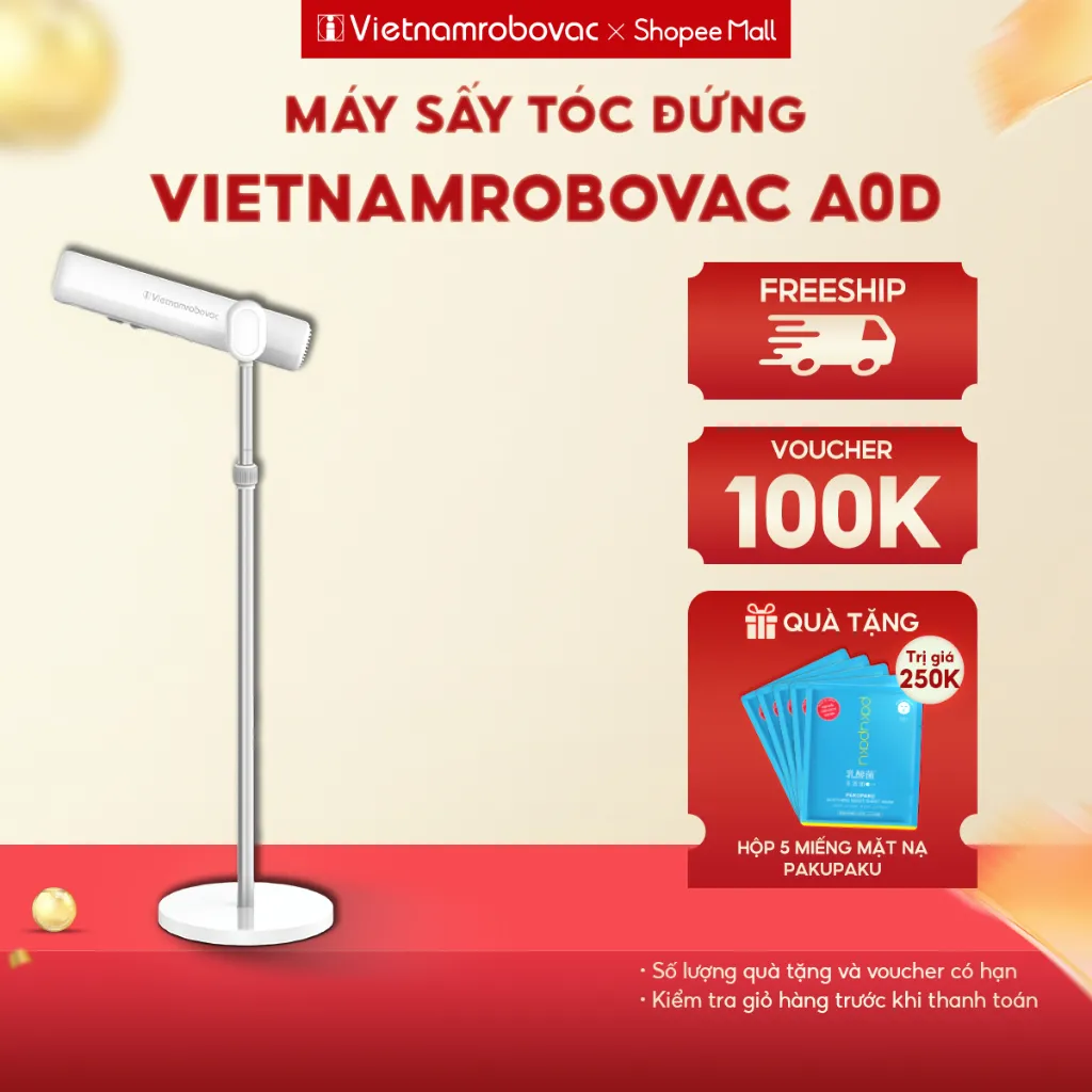 Ảnh Máy Sấy Tóc Đứng Vietnamrobovac A0D - Sấy Tóc Tự Động- Dưỡng Tóc Mềm Mượt Bằng ion Âm - Điều Chỉnh Góc 180 Độ 1