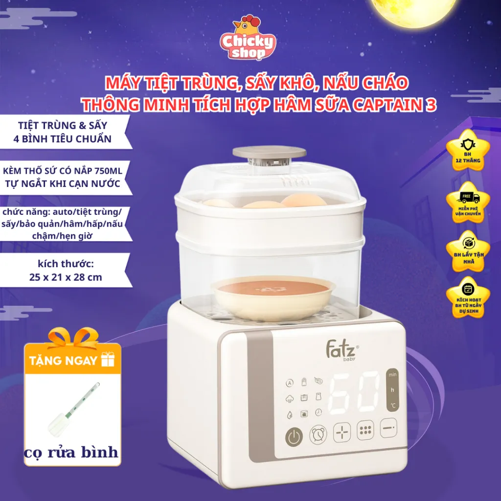 Ảnh Máy tiệt trùng sấy khô nấu cháo thông minh tích hợp máy hâm sữa Captain 3 FATZBABY FB4326SL 1