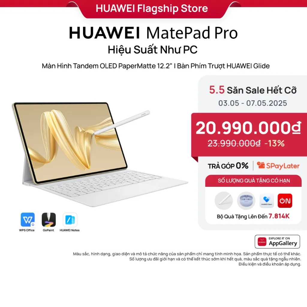 Ảnh Máy tính bảng HUAWEI MatePad Pro 12.2" Màn Hình Tandem OLED PaperMatte 12.2" | Bàn Phím Trượt HUAWEI Glide 1