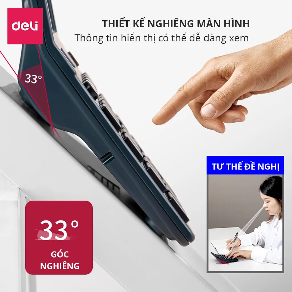 Ảnh Máy Tính Cầm Tay Để Bàn 12 Số DELI - Màn Hình LCD Góc Nghiêng, Máy Tính Cơ Bản Cho Kế Toán Văn Phòng 2