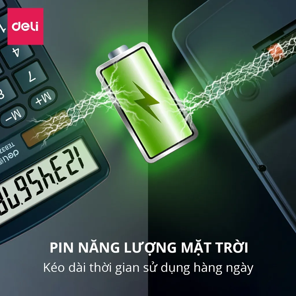 Ảnh Máy Tính Cầm Tay Để Bàn 12 Số DELI - Màn Hình LCD Góc Nghiêng, Máy Tính Cơ Bản Cho Kế Toán Văn Phòng 3