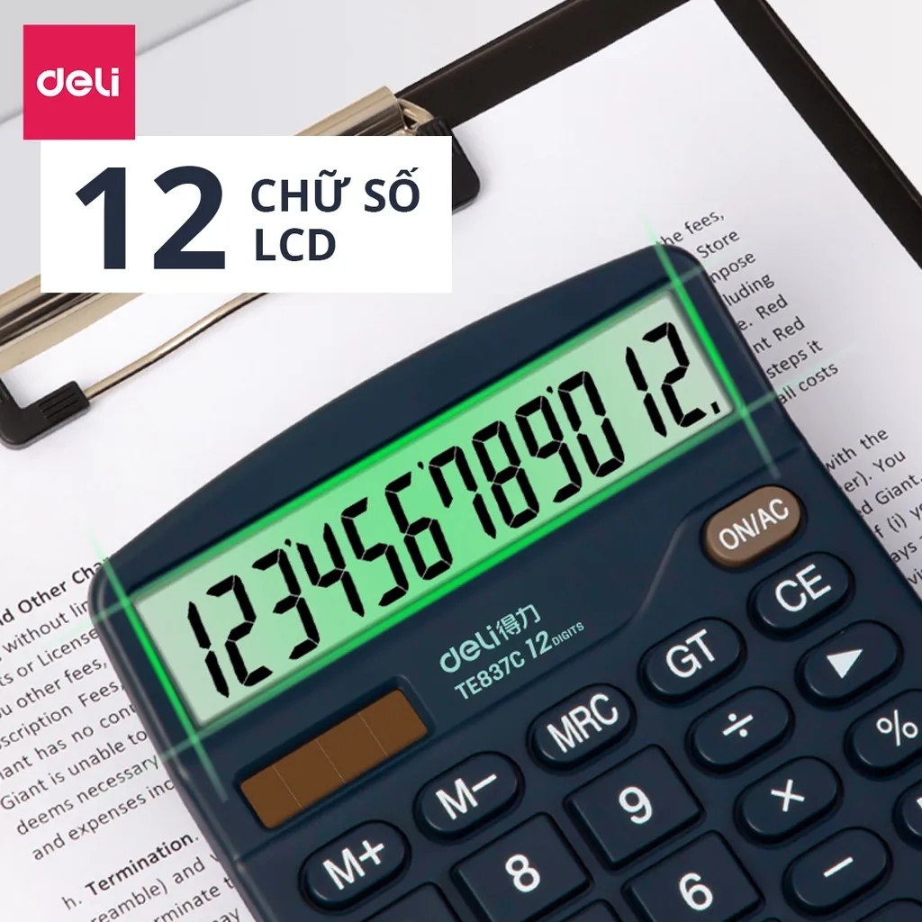 Ảnh Máy Tính Cầm Tay Để Bàn 12 Số DELI - Màn Hình LCD Góc Nghiêng, Máy Tính Cơ Bản Cho Kế Toán Văn Phòng 4