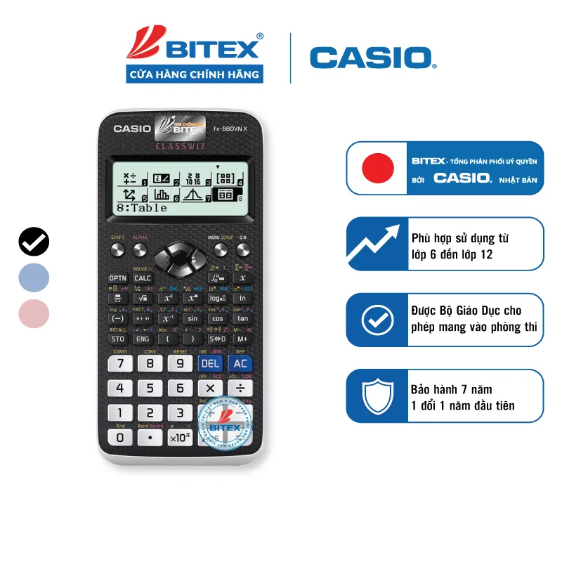 Ảnh Máy tính Casio Fx-580VNX màu đen/ xanh/ hồng dành cho học sinh, sinh viên 1