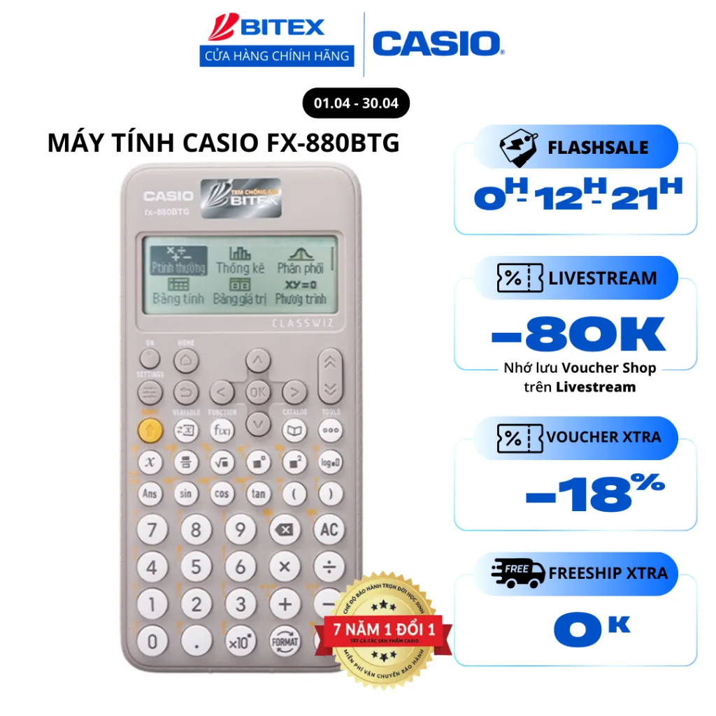 Ảnh Máy tính học sinh Casio Fx-880BTG màu xám dành cho học sinh cấp 2 cấp 3 lớp 6 đến lớp 12 chuyên dụng mang vào phòng thi 1