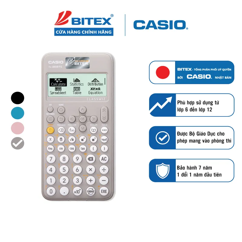 Ảnh Máy tính học sinh Casio Fx-880BTG màu xám dành cho học sinh cấp 2 cấp 3 lớp 6 đến lớp 12 chuyên dụng mang vào phòng thi 2