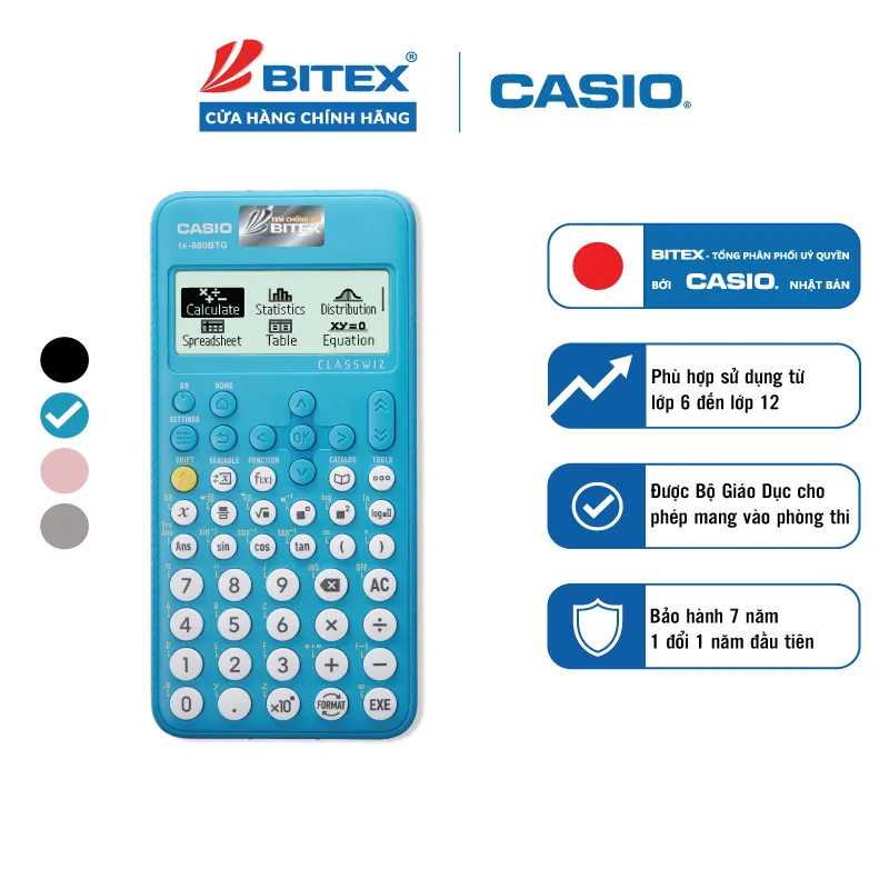 Ảnh Máy tính học sinh Casio Fx-880BTG màu xanh dành cho học sinh cấp 2 cấp 3 lớp 6 đến lớp 12 chuyên dụng mang vào phòng thi 2