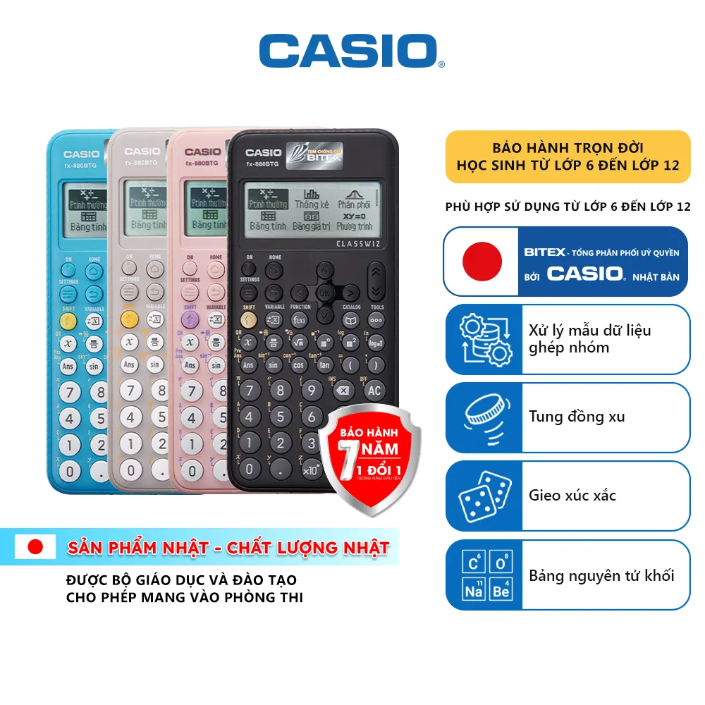 Ảnh Máy tính học sinh Casio Fx-880BTG mới nhất dành cho học sinh cấp 2 cấp 3 lớp 6 đến12 chuyên dụng mang vào phòng thi 2