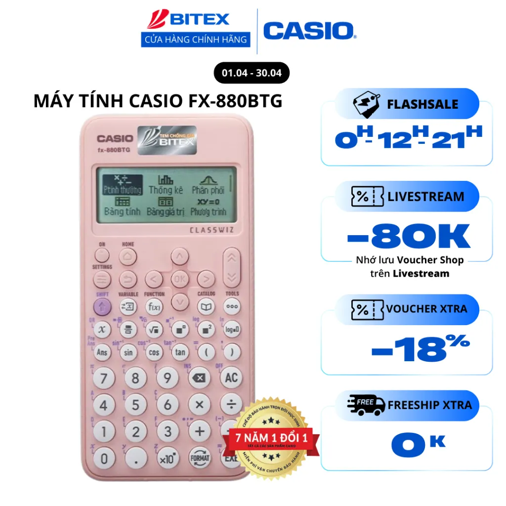Ảnh Máy tính học sinh Casio Fx-880BTG màu hồng dành cho học sinh cấp 2 cấp 3 lớp 6 đến lớp 12 chuyên dụng mang vào phòng thi 1