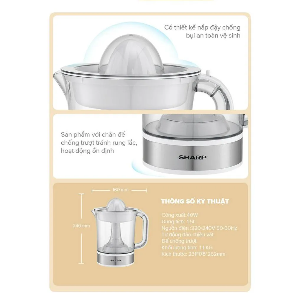 Ảnh Máy Vắt Cam Sharp EJ-J415-WH Dung Tích 1.5L ( Màu Trắng) 2