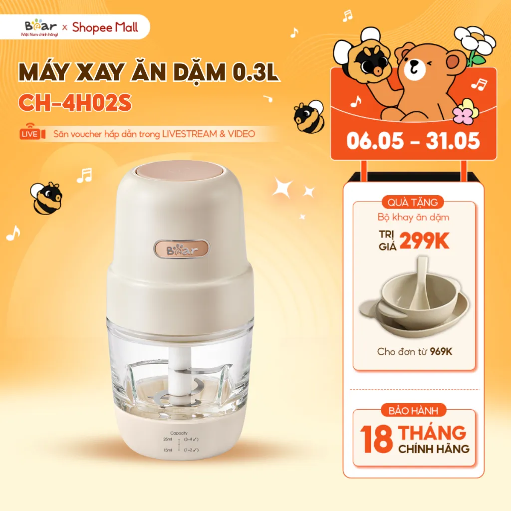 Đánh Giá Máy Xay Ăn Dặm Bear 0.3L CH-4H02S: Cối Thủy Tinh, Xay Siêu Mịn Cho Bé