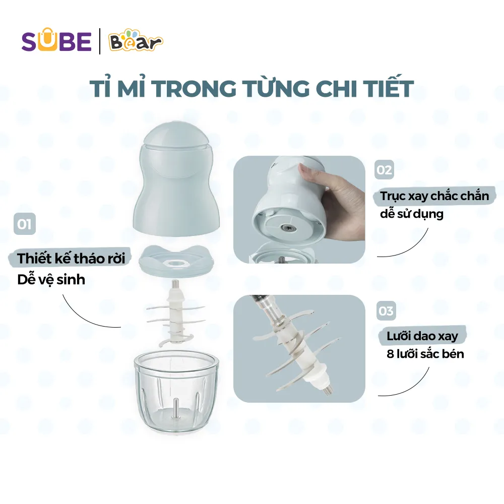Ảnh Máy Xay Ăn Dặm Cho Bé Bear Mini Máy Xay 8 lưỡi Cho Bé Ăn Dặm Máy Xay Thịt Cầm Tay Máy Xay Cháo Máy Xay Mini GR-B03V8 2