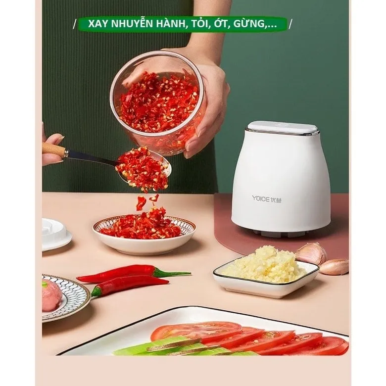 Ảnh Máy xay ăn dặm, tỏi ớt, rau củ quả đa năng YOICE 300ml, 3 lưỡi dao sắc bén giúp thực phẩm nhanh nhuyễn [HÀNG CHÍNH HÃNG] 2