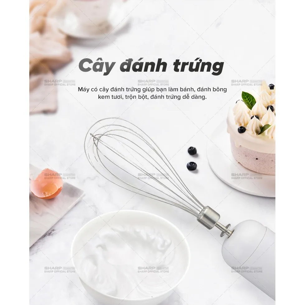 Ảnh Máy Xay Cầm Tay Sharp EM-H076SV-WH 0.7L Kèm Cây Đánh Trứng [600W] BH 12 Tháng 4