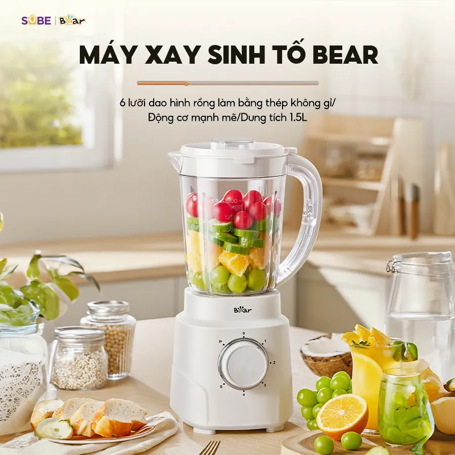 Ảnh Máy Xay Sinh Tố 1.5L Bear Xay Đa Năng 2 Cối Xay Xay Hoa Quả Xay Sinh Tố Xay Thịt Xay Hạt Xay Đá Mịn Làm Nước Ép MX15L 2