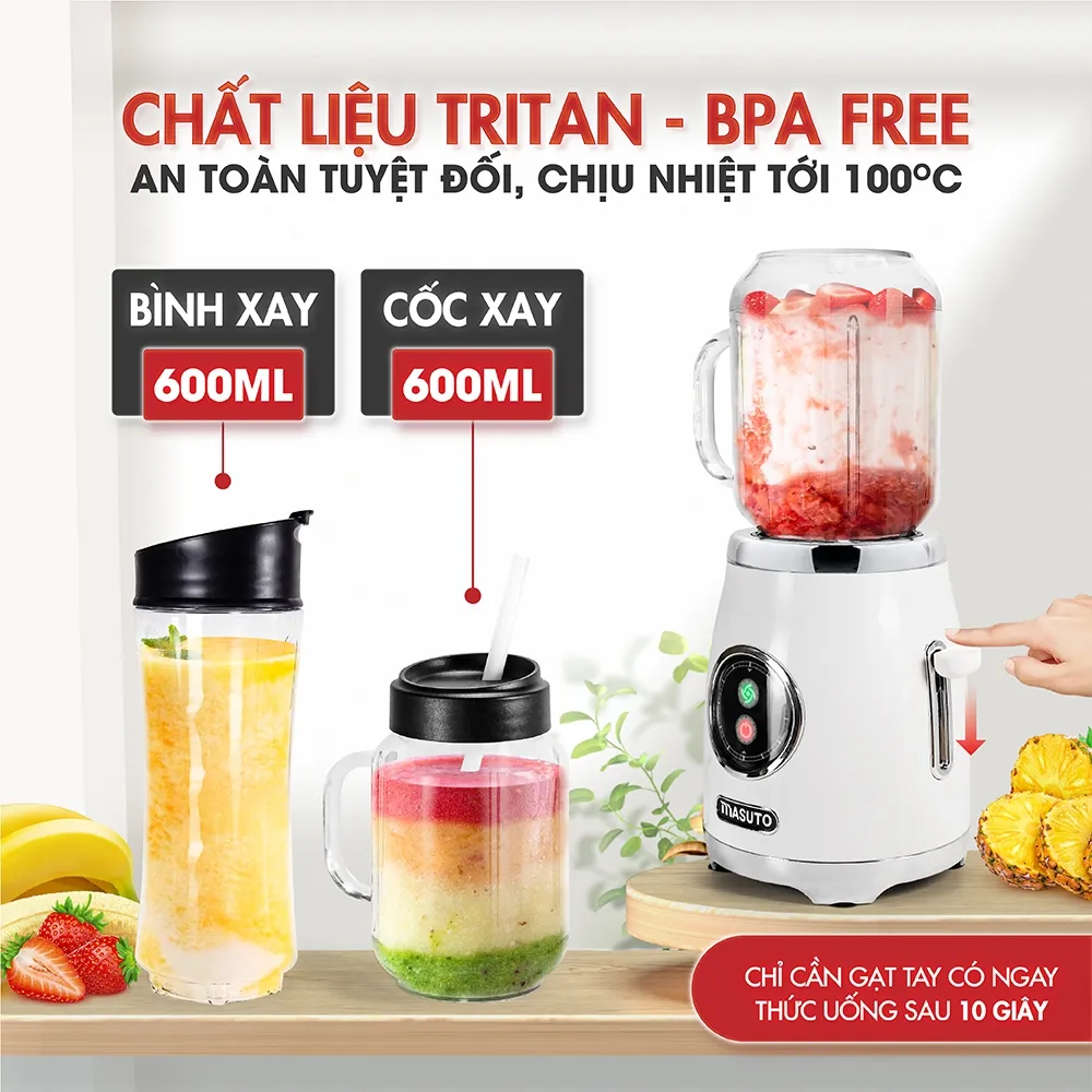 Ảnh Máy Xay Sinh Tố Đa Năng Masuto Blender Chuyên xay Món Healthy Eat Clean Mua 1 Tặng 1, bảo hành 12 tháng 4