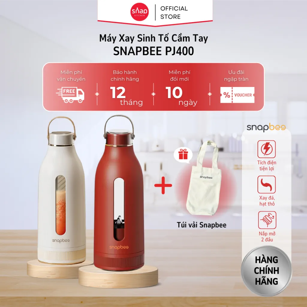 Ảnh Máy Xay Sinh Tố Cầm Tay Không Dây Snapbee PJ400_Máy Xay Đa Năng Nhỏ Gọn Lưỡi Xay 10 Cánh Inox [Snap Kitchen] 2