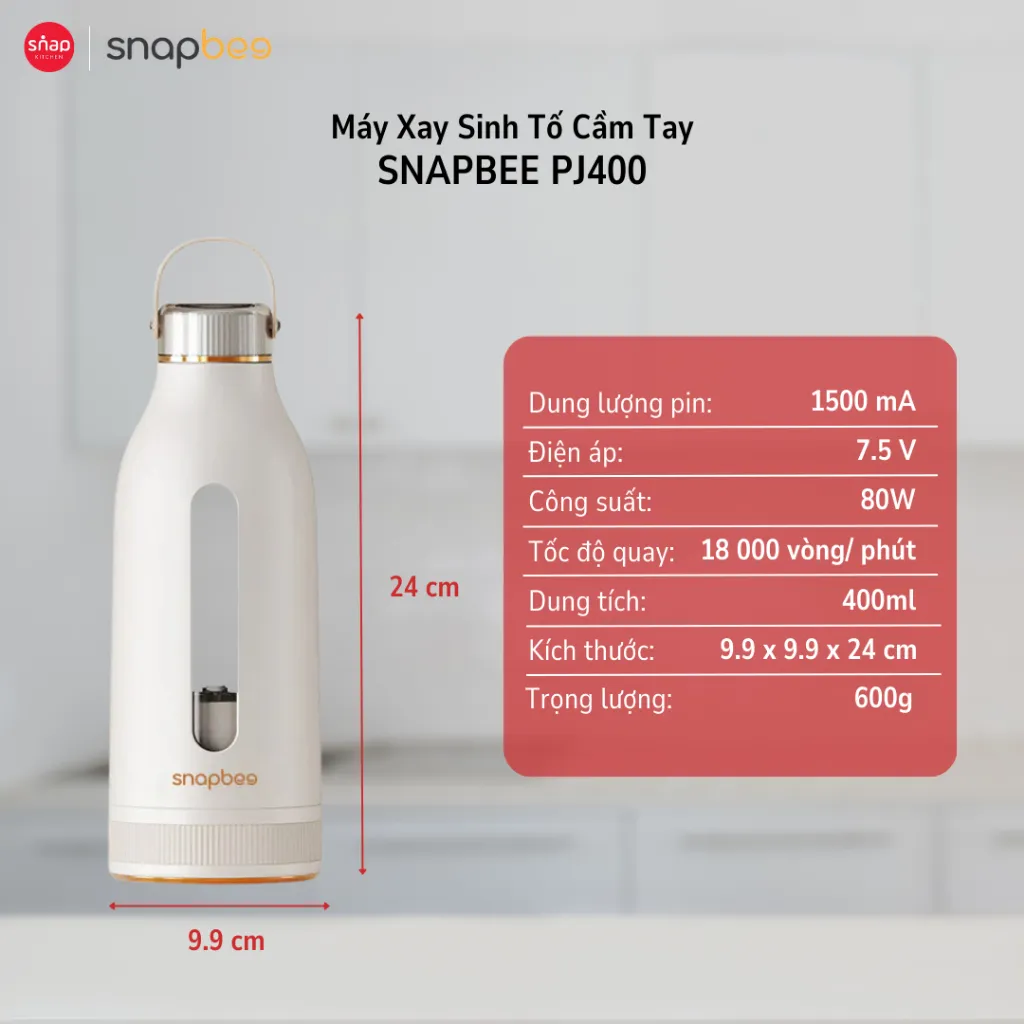 Ảnh Máy Xay Sinh Tố Cầm Tay Không Dây Snapbee PJ400_Máy Xay Đa Năng Nhỏ Gọn Lưỡi Xay 10 Cánh Inox [Snap Kitchen] 3