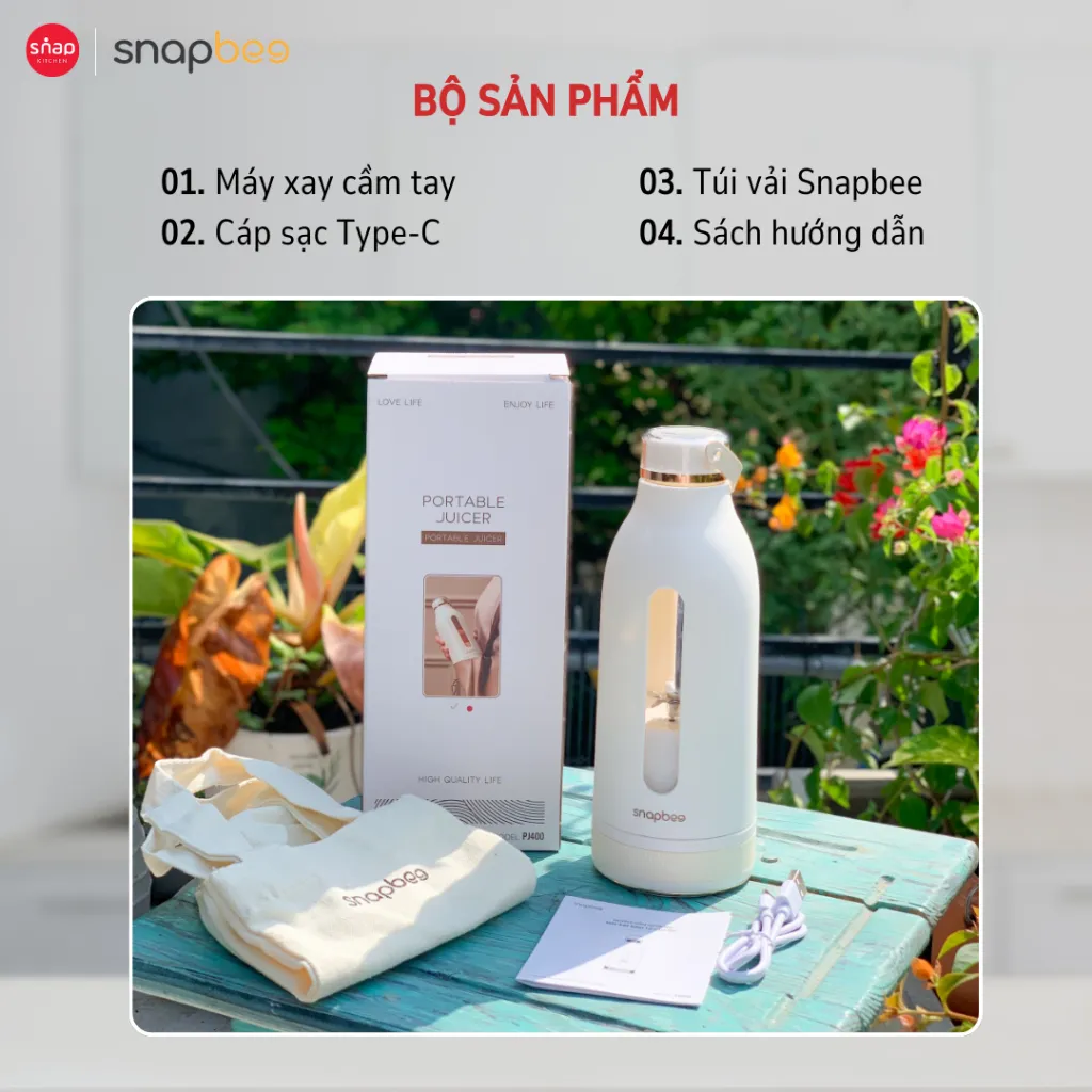 Ảnh Máy Xay Sinh Tố Cầm Tay Không Dây Snapbee PJ400_Máy Xay Đa Năng Nhỏ Gọn Lưỡi Xay 10 Cánh Inox [Snap Kitchen] 4