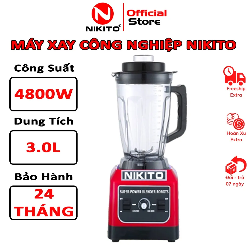 Ảnh Máy Xay Sinh Tố Công Nghiệp NIKITO 5000W xay đá Xay, thịt cá, rau củ quả, sinh tố, ngũ cốc, đồ khô, BH 24Tháng 1