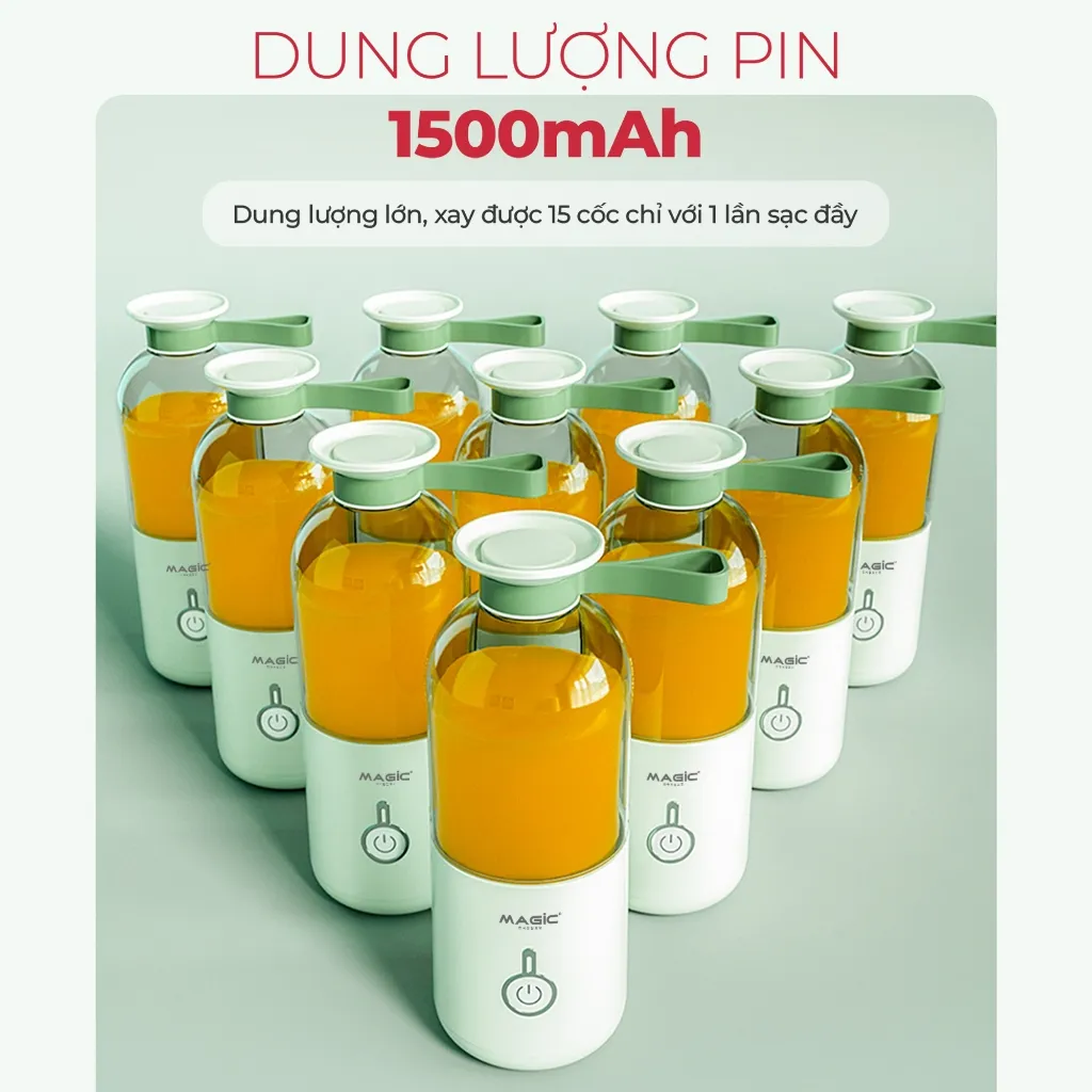 Ảnh Máy Xay Sinh Tố Mini Cầm Tay 350ml Magic A-020, Lưỡi Dao 6 Cánh Inox, Dung Lượng Pin 1500mAh 3