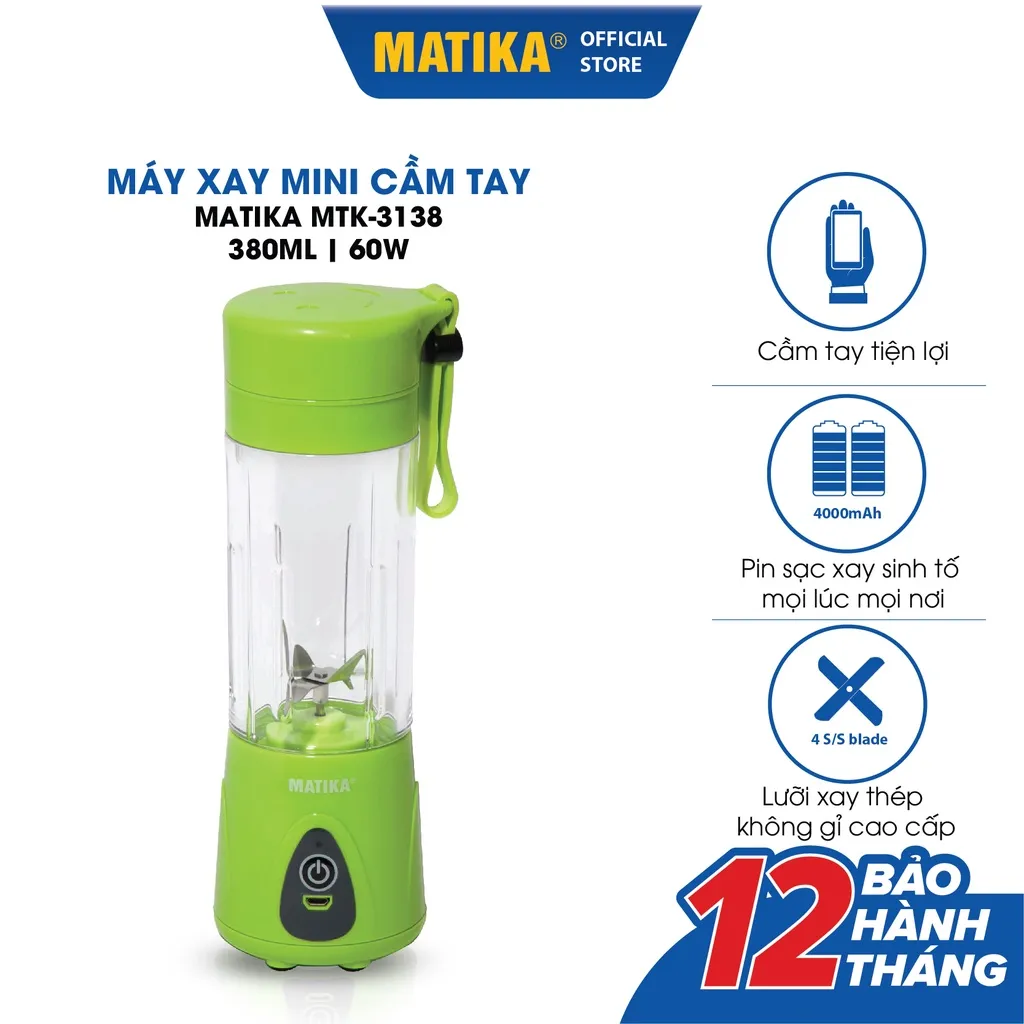 Ảnh Máy Xay Sinh Tố Mini MATIKA 380 ml Có Cổng Sạc USB MTK-3138 1