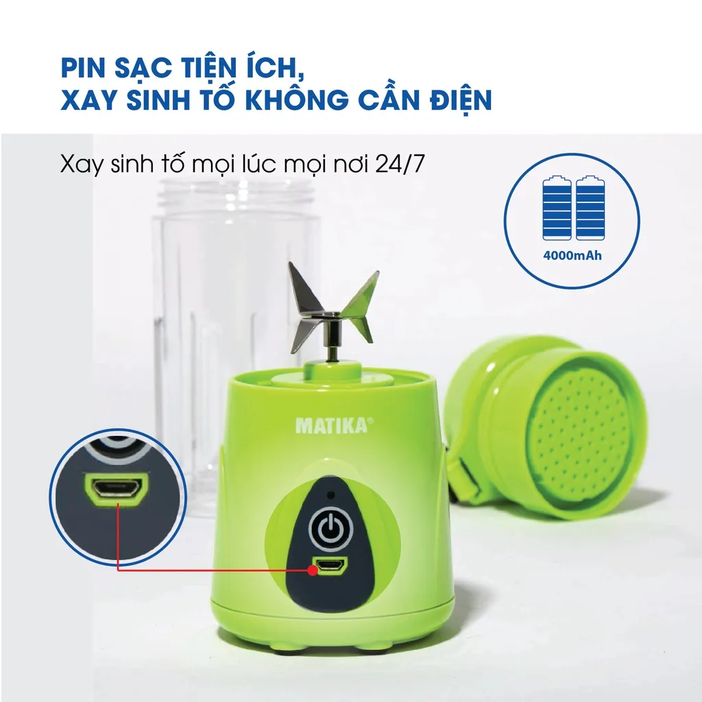 Ảnh Máy Xay Sinh Tố Mini MATIKA 380 ml Có Cổng Sạc USB MTK-3138 3