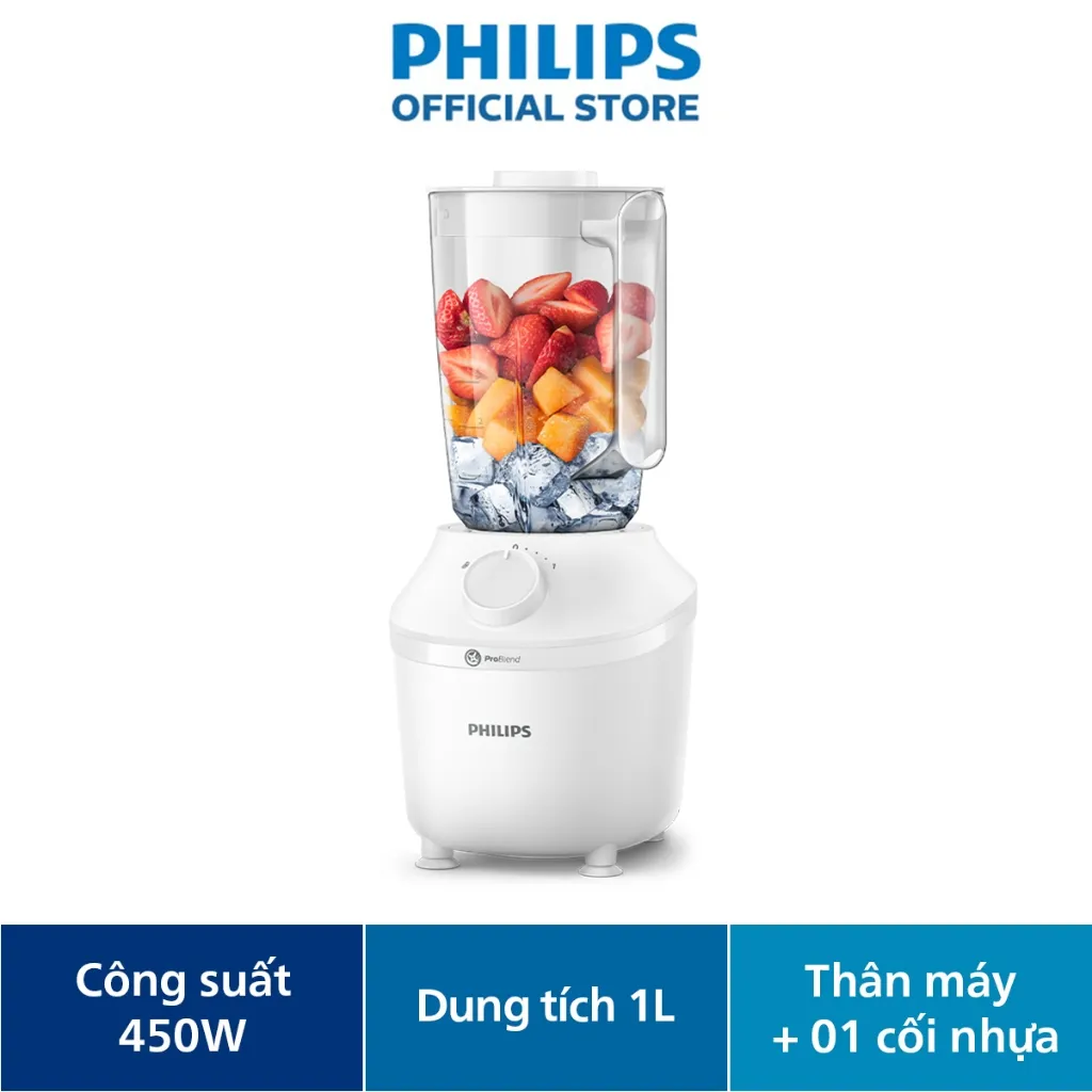 Ảnh Máy Xay sinh tố Philips HR2041/00 model mới |450W| thân máy + 01 cối lớn|  Xay nhuyễn mịn  - Hàng Chính Hãng 1