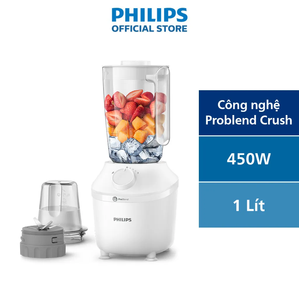 Ảnh Máy xay sinh tố PHILIPS HR2041 /10 | 450W |xay nhuyễn trong 45s - Hàng Chính Hãng 1