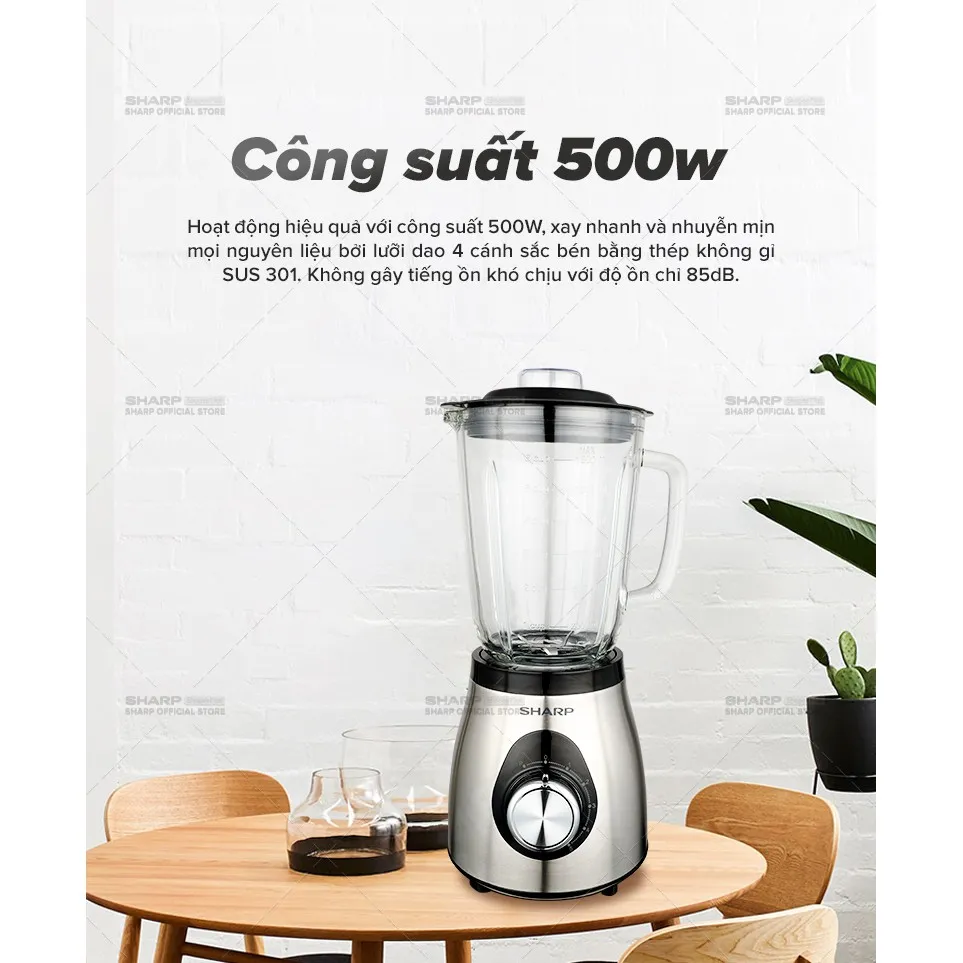 Ảnh Máy Xay Sinh Tố Sharp EM-S155GV-ST 1.5L Cối Thủy Tinh [500W, 5 Tốc Độ] - BH 12T 3