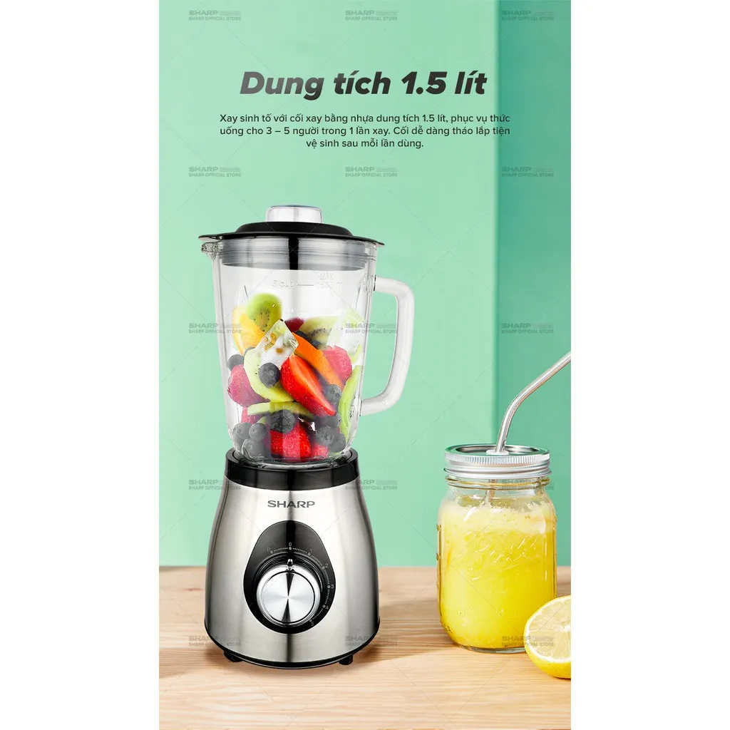 Ảnh Máy Xay Sinh Tố Sharp EM-S155GV-ST 1.5L Cối Thủy Tinh [500W, 5 Tốc Độ] - BH 12T 4