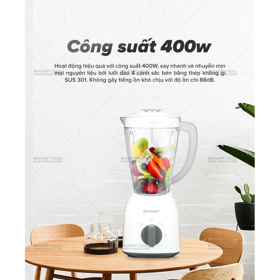 Ảnh Máy Xay Sinh Tố Sharp EM-S154PV-WH 1.5L [Công suất: 400W, 2 Tốc Độ Xay] BH 12 Tháng 2
