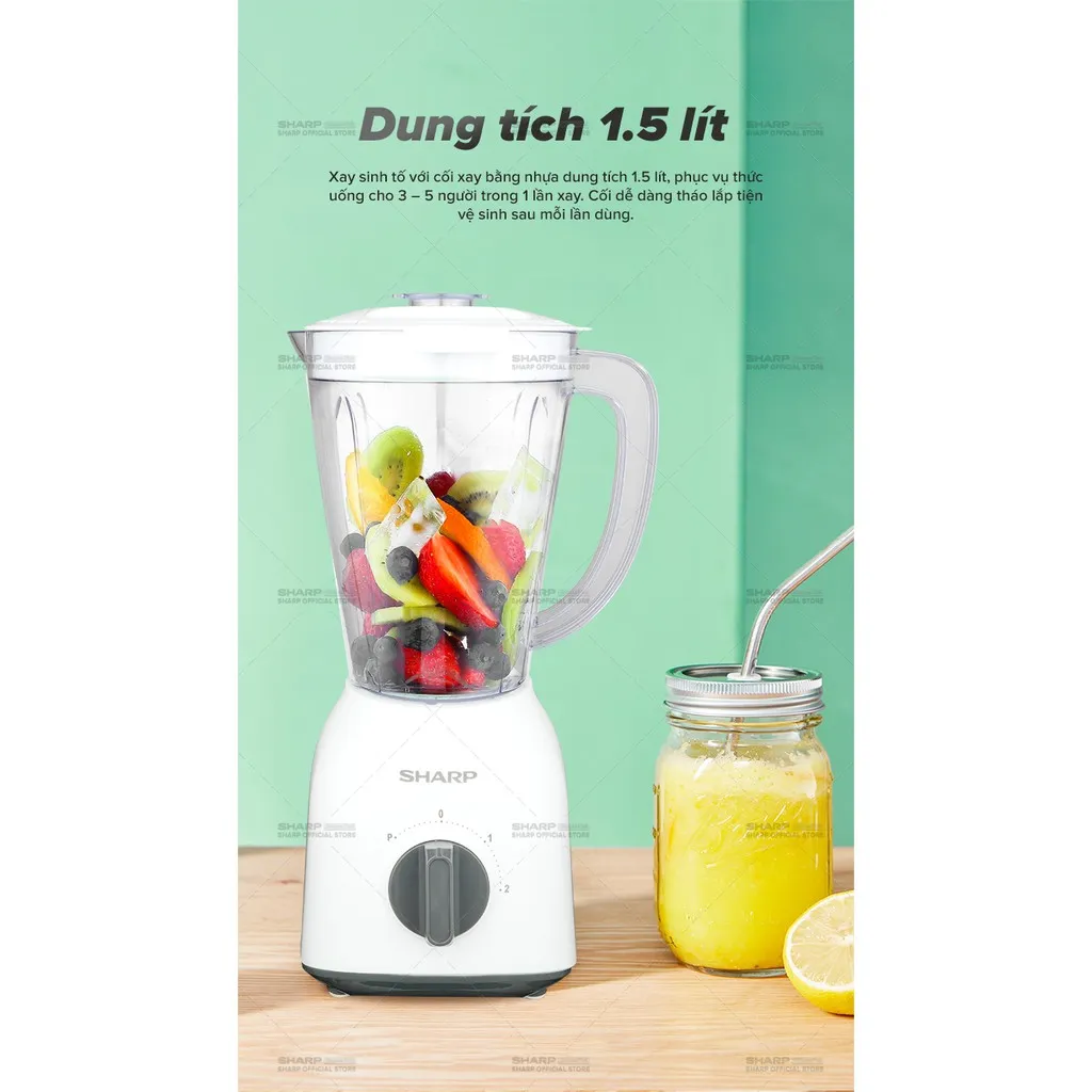 Ảnh Máy Xay Sinh Tố Sharp EM-S154PV-WH 1.5L [Công suất: 400W, 2 Tốc Độ Xay] BH 12 Tháng 3