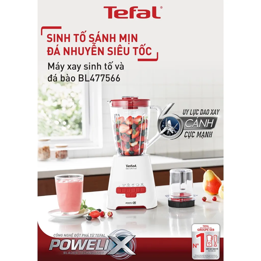 Ảnh Máy xay sinh tố Tefal Blendforce Piano BL477566 - Đỏ 2