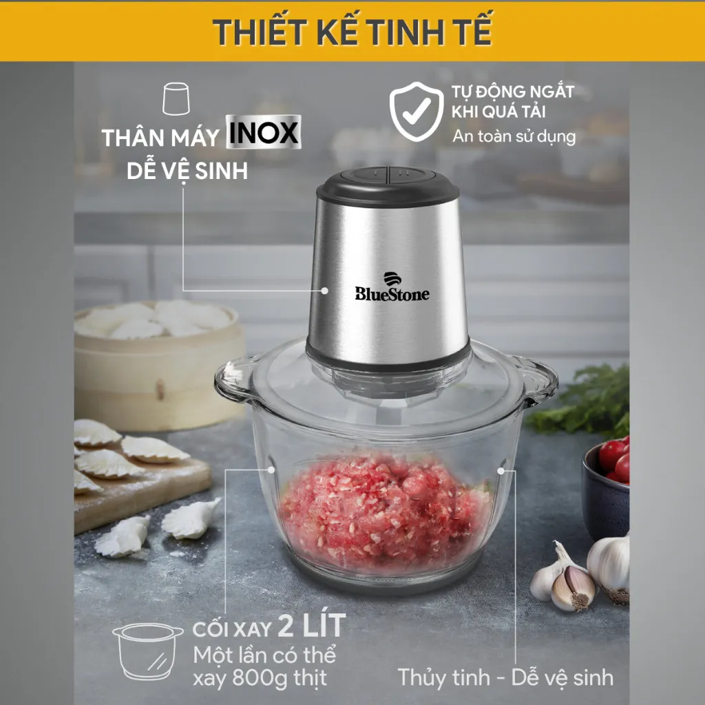 Ảnh Máy Xay Thịt 2 Lưỡi Dao Kép BlueStone CHB-5145 - 2 Lít - 350W - Cối thủy tinh 4