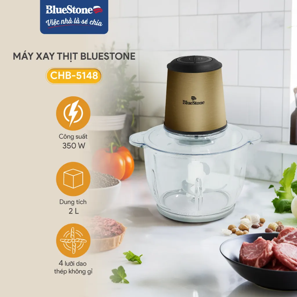 Ảnh Máy Xay Thịt BlueStone 2 Lưỡi Dao Kép CHB-5148 - 2 Lít - 350W - Cối thủy tinh 1