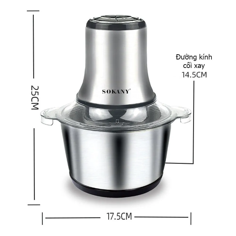 Ảnh Máy xay thịt, sinh tố đa năng cối INOX SOKANY 800W dung tích 3L SK7005A 6 lưỡi dao giúp nhuyễn nhanh thịt, thực phẩm 2